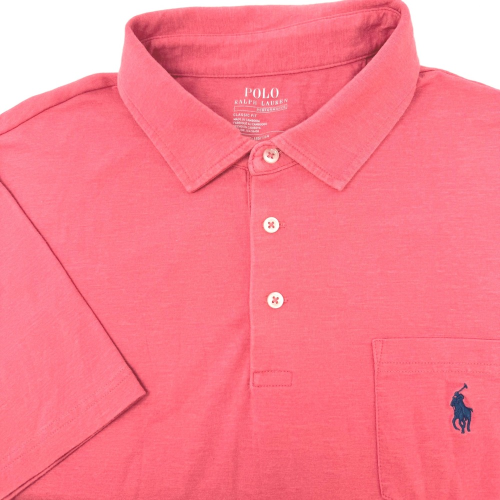 Polo Ralph Lauren Performance Mens XL Classic Fit Coral Pink Pocket Polo Shirt